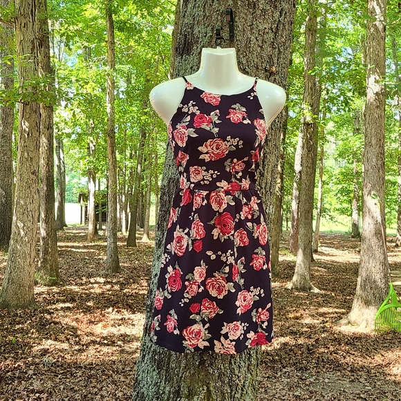 Women's Small C Label Black Floral Mini Dress - Picture 8 of 11